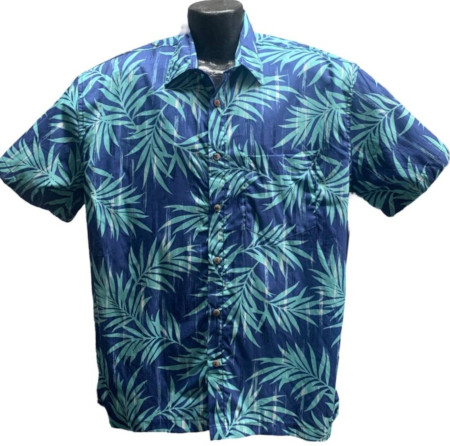 Blue and Teal Palms Hawaiian Shirt- Made in USA -100% Cotton